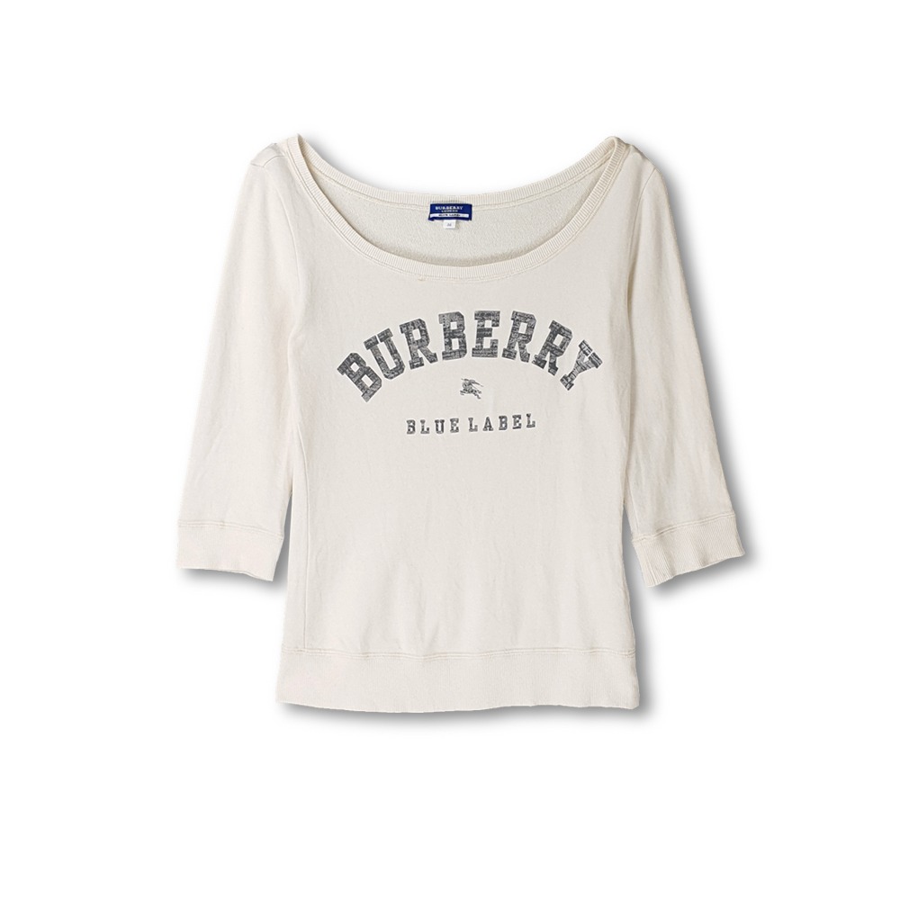 BURBERRY버버리 코튼 와이드넥 7부 티셔츠